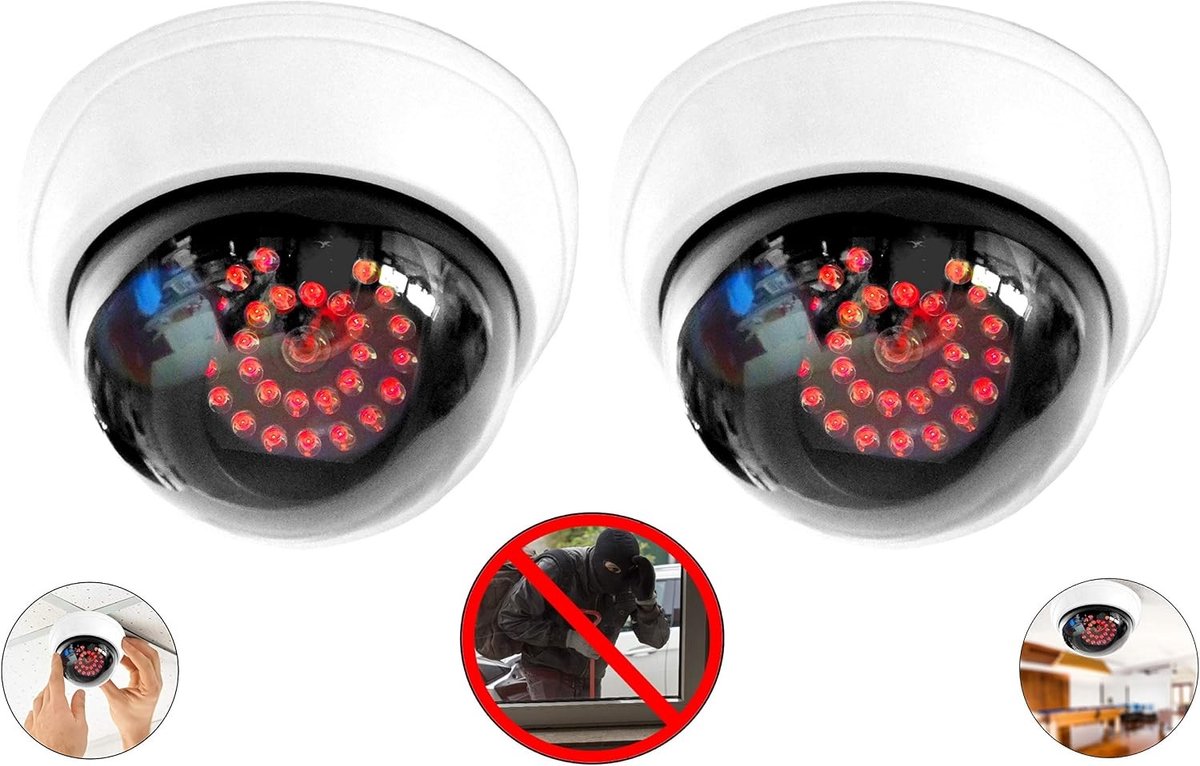 Dummy Camera - Grijs - Ø 9,5 cm - Realistische Beveiligingscamera met LED Licht - Voor Binnen en Buiten