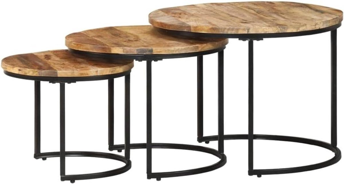 Set bijzettafels - Nachtkastjes tafels - Decoratie woonkamer - Ruw mangohout - 3 stuks - Bruin