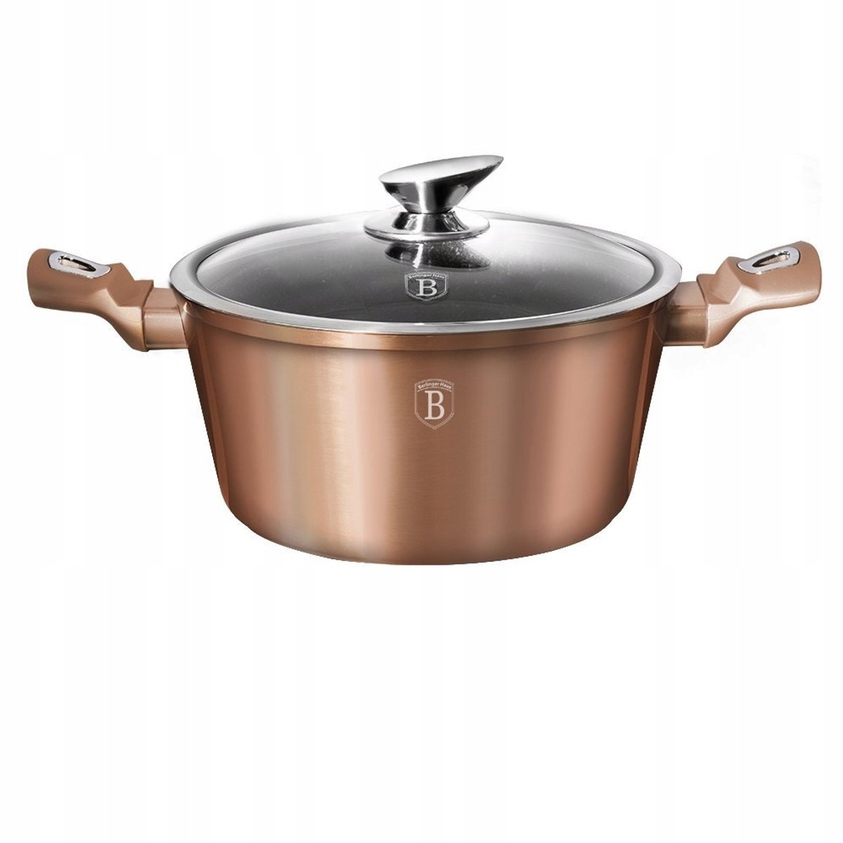 Granieten pan 24 cm, 4,1 liter met deksel - Roségoud marmereffect