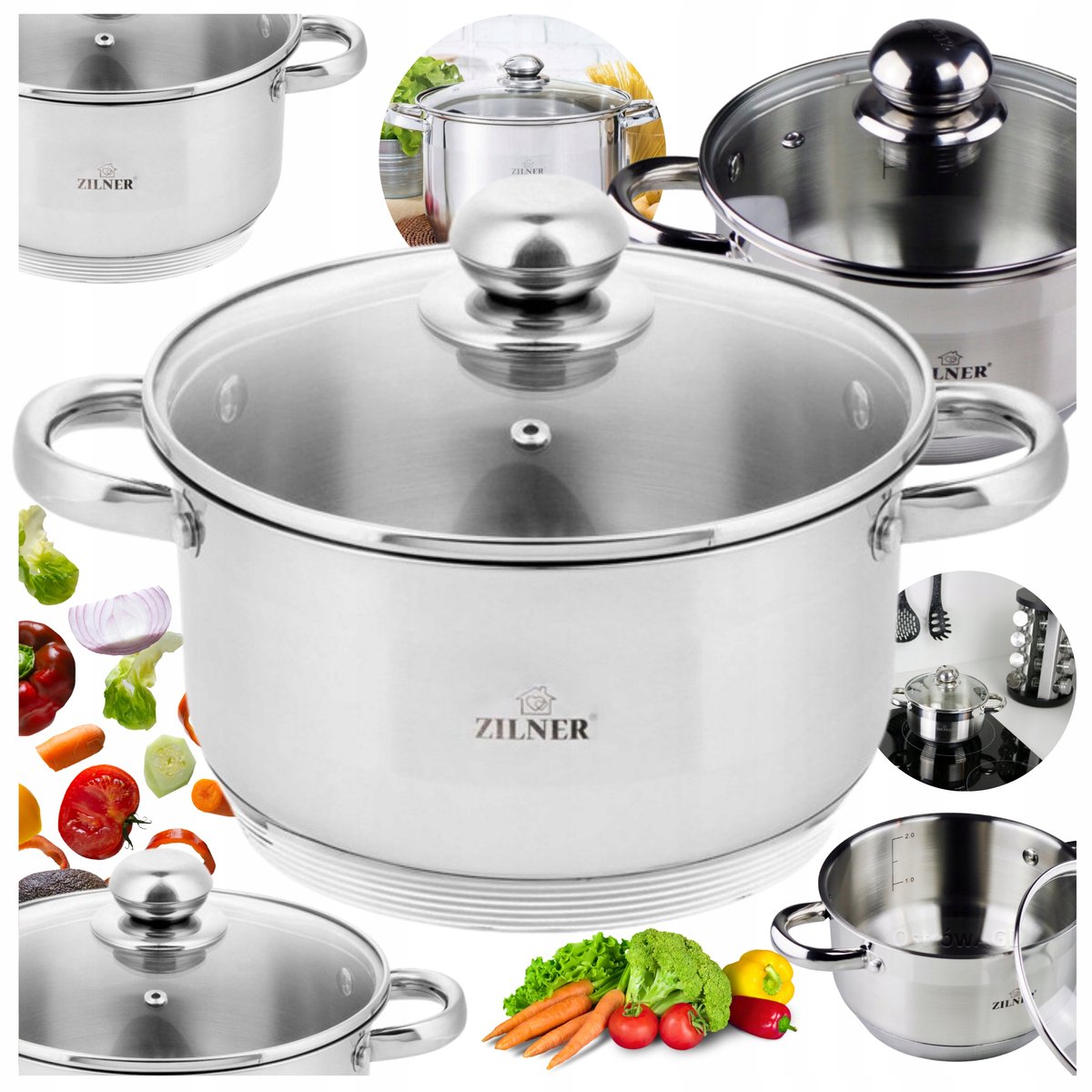 ZILNER Stalen Pan met Deksel 22cm 4.6L - Inductie & Gas