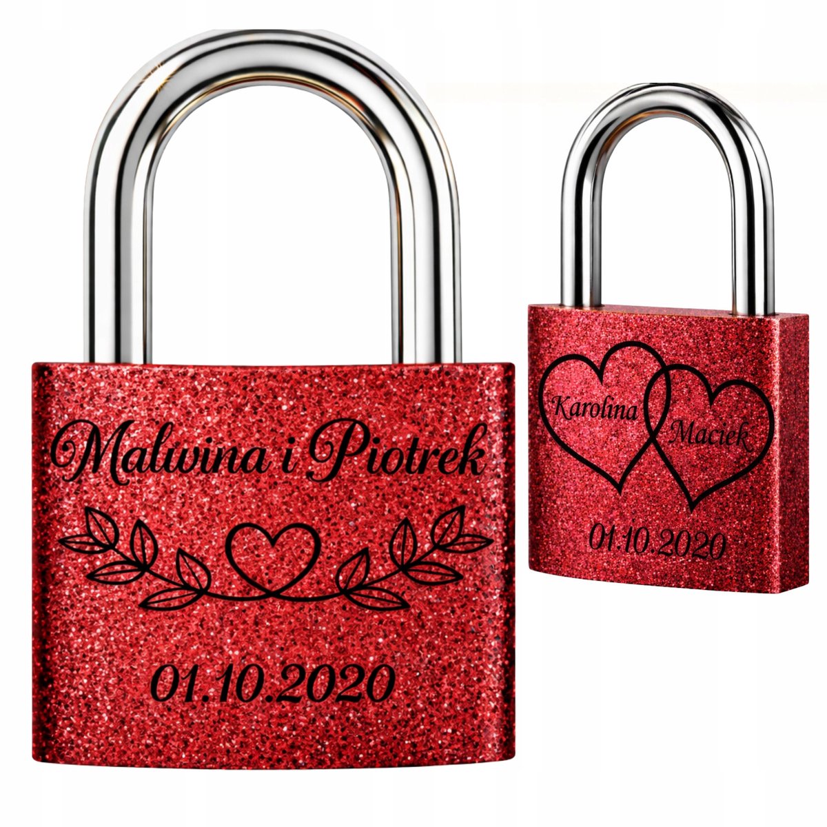 Gegraveerd Liefdesslot - Rode Kist met Glitters & 1 Sleutel
