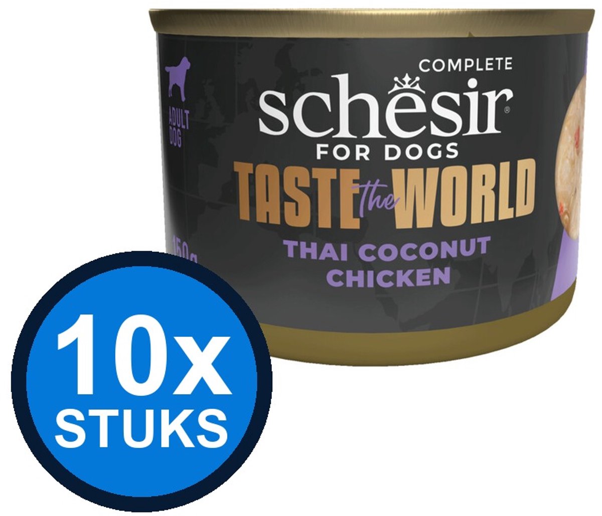 10x Schesir - Taste The World - Hondenvoer - Natvoer in blik - Kip Thai Coconut - 150g