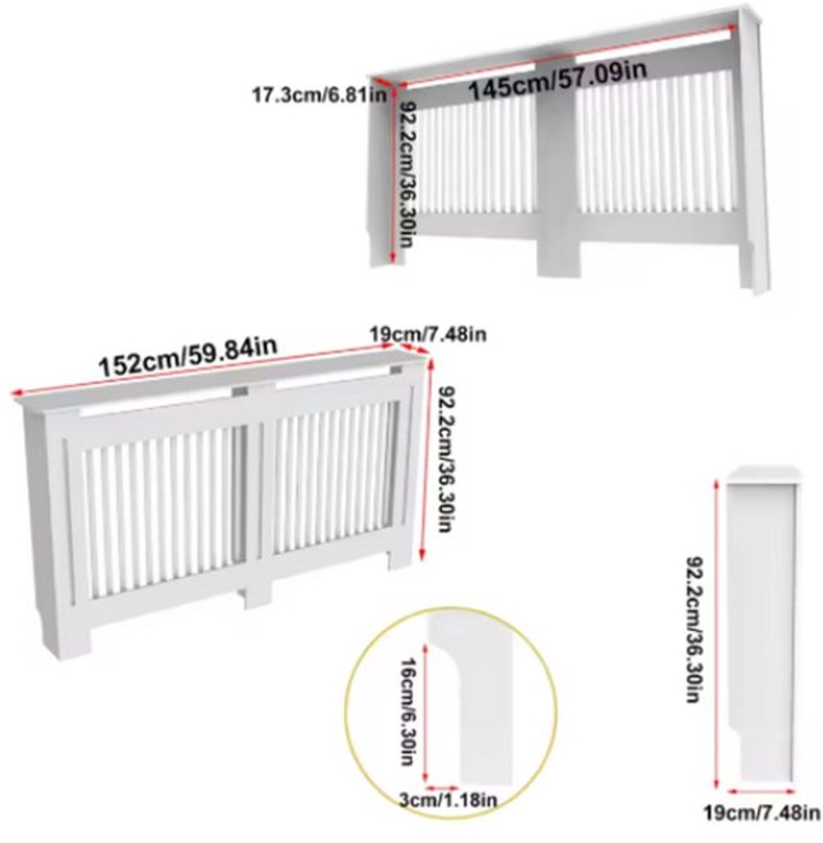 Radiator Ombouwen - Radiatorbekleding - Woonkamer Meubels - Moderne Minimalistische Stijl - Verticaal - Groot - Buiten 152 x 19 x 92.2cm - Wit