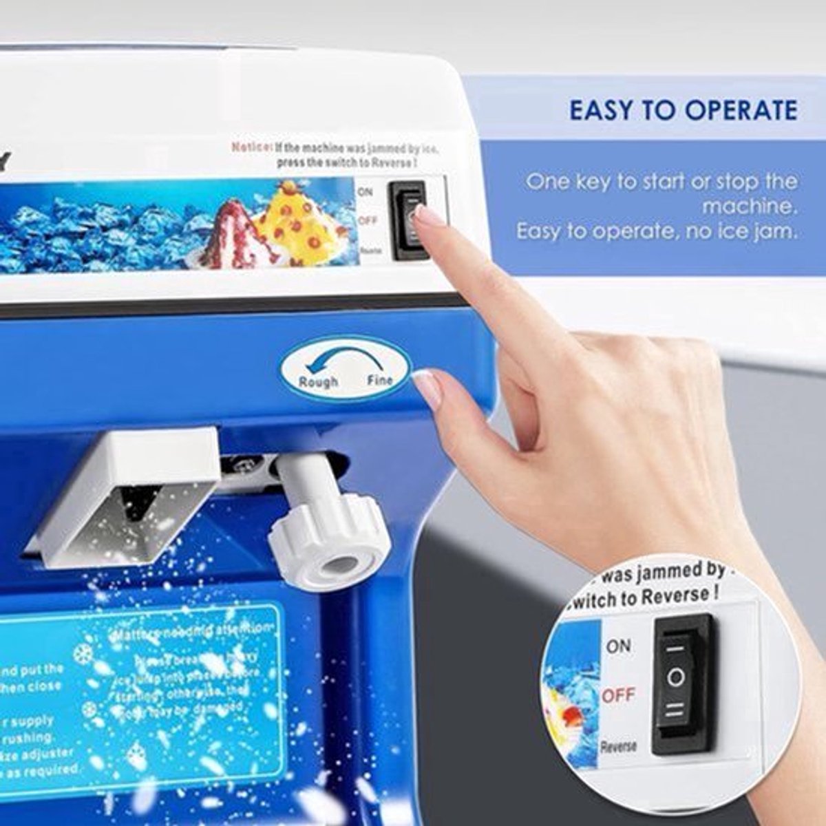 Elektrische ijscrusher – Ijsblokjesmaler – Ijsschaafmachine – Sneeuwkegelmaker – IJscrusher – 250W Motor – Instelbare Lemmetdikte