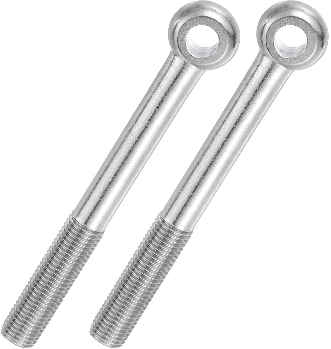 2 stuks M16 x 150 mm draaibare oogschroef met schouderriem, 304 roestvrij staal metrisch halve schroefdraad oog in visoogvorm geribbeld gat moeren zilver