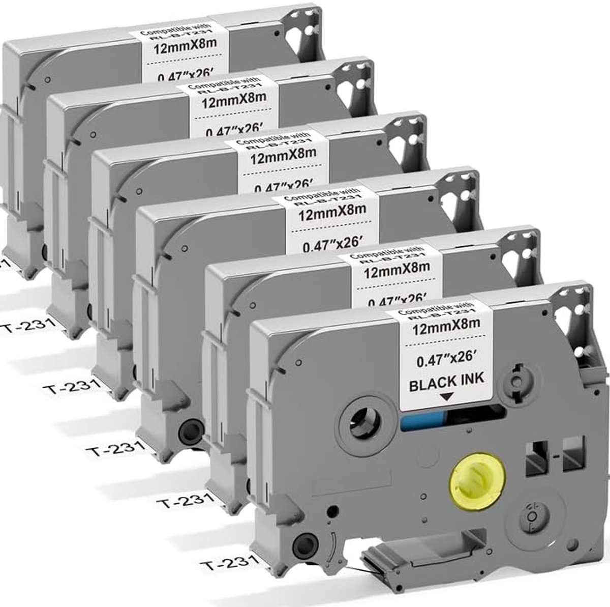 Compatibel Brother 12 mm (0,47 inch) gelamineerd wit, compatibel met PT-H100LB/H107B/D400/E100/E200/D210/P300BT/1010/1090/1230PC/1280/D600VP/1000000, 6 stuks Olie-/waterbestendig. Voor keuken