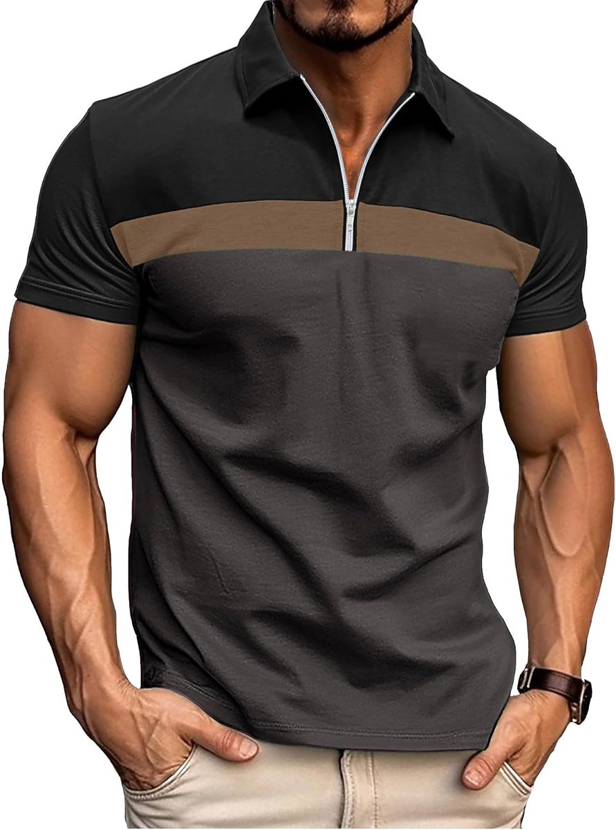 1/4 Zip Poloshirt voor heren, korte mouwen, Raglan, katoen, golfshirt, regular fit S-3XL