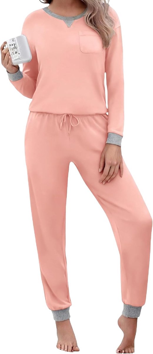 Pyjama dames lange katoenen tweedelige nachtkleding lange mouwen sleepwear winter pyjama set met zakken S-3XL