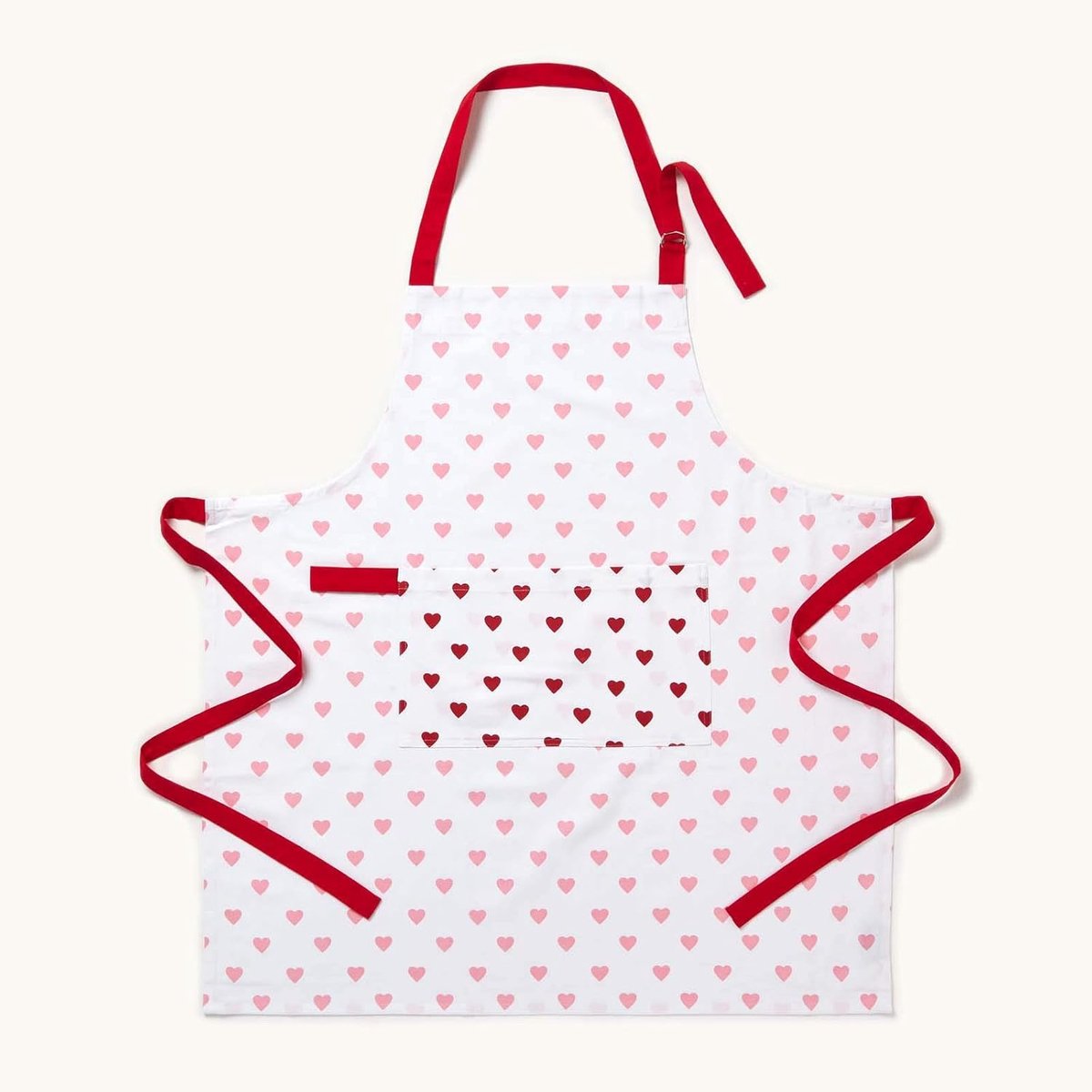 - Puur katoenen uniseks schort met zak - harten - rood roze - 80 x 85 cm - volledig gecoördineerd wasbaar keukenlinnen