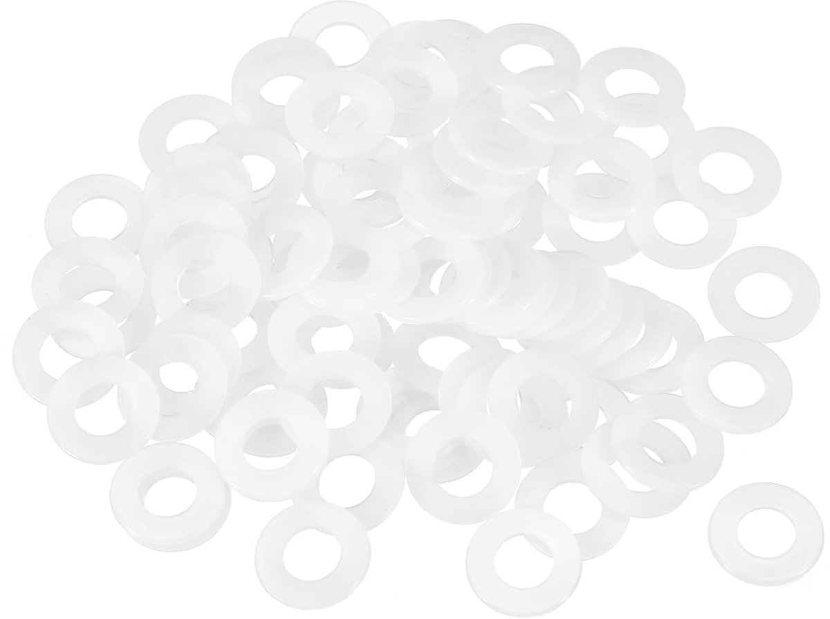Platte schijven, platte schijf, 8 mm binnendiameter 16 mm buitendiameter 1,5 mm dik kunststof afstandhouders voor schroeven, bouten, kraan, sanitaire reparatie, wit