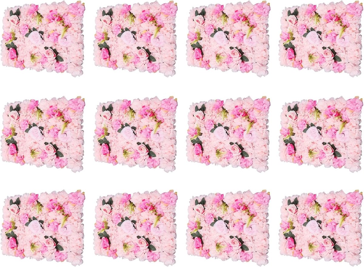Kunstbloemen wandpanelen 3D-bloem wandpaneel set 60 x 40 cm bloemen achtergrond wanddecoratie kunstbloem paneel roze hortensia bloem muur mat voor foto achtergrond thuis party