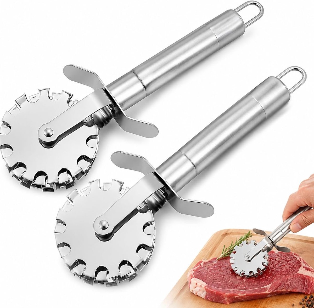 Vleesroller,Vleesklopper, Vleessteker, Vlees, Malsmaker, 2 Stuks Vlees Klopper Vleessteker Vleesmaker Roestvrij Staal Vleessteker 5 Ronde Vleesrollen Zacht Keukengereedschap voor Kip Steak Tenderizer