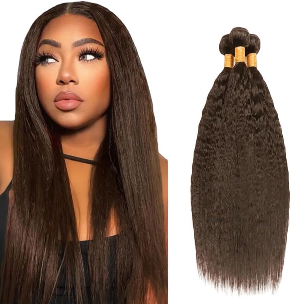 Human Hair Extension Yaki Straight menselijk haar Bundles Unprocessed Brazilian Virgin Hair #4 Chocolate Brown Minimal detachment For Women 3 Bundles Total 150g 22 24 26 Inch