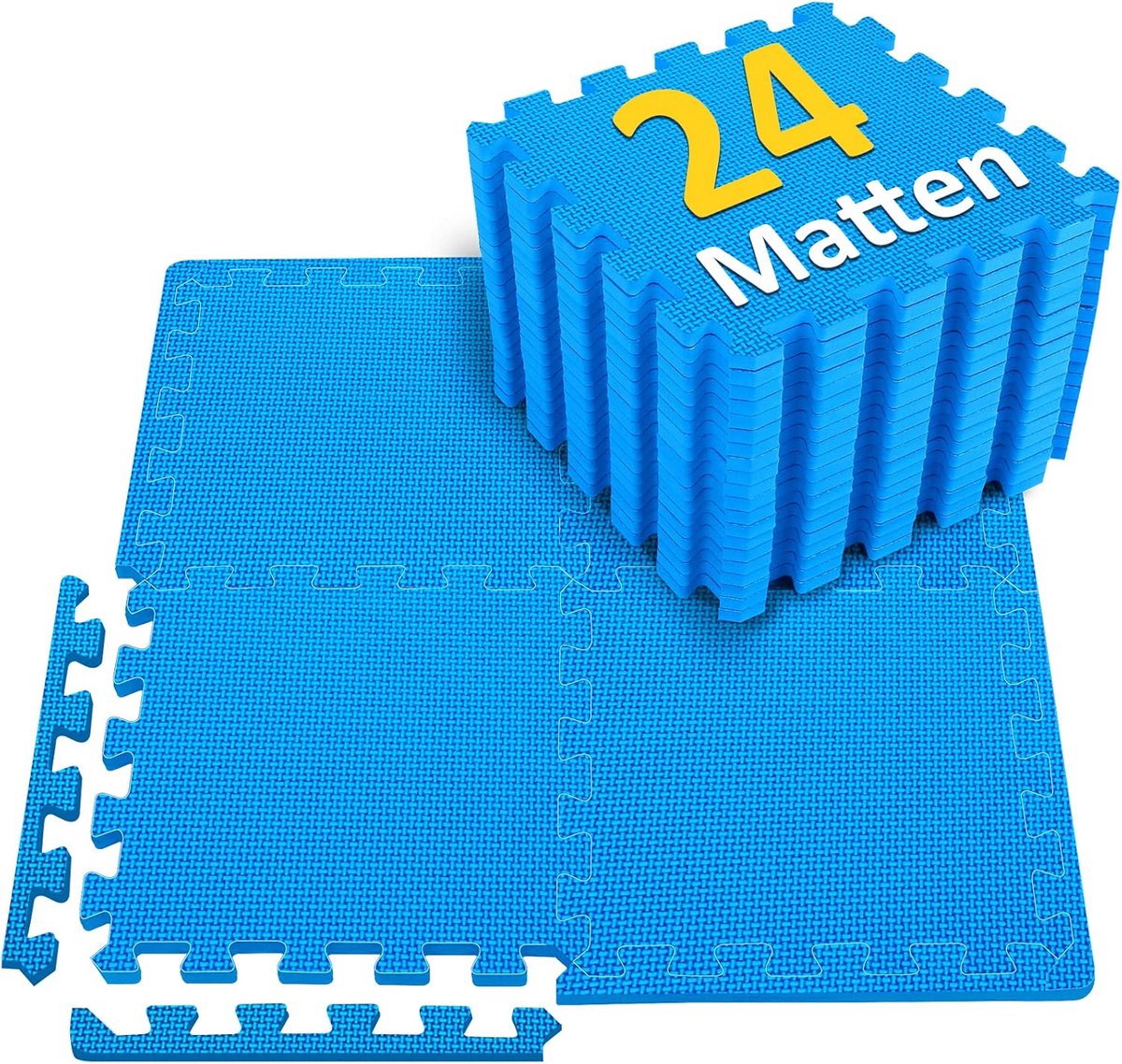 Fitnessset, 24 puzzelmatten, 33% meer hoeveelheid, EVA-sportmat, fitnessmat, antislip, vloermat voor fitnessruimte en fitnessapparaten, valbeschermingsmatten, outdoor- en zwembadonderlegmat, blauw