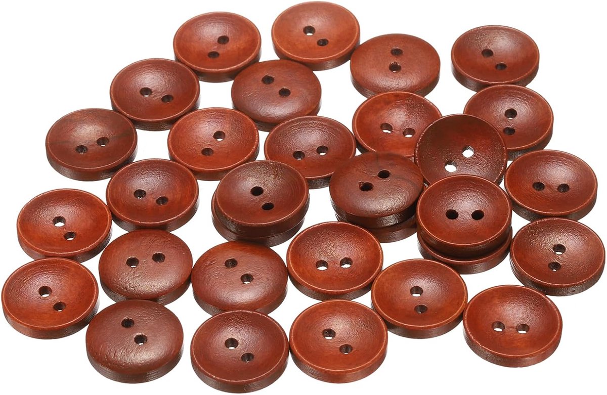 Knopen, 18 mm, 2 ronde gaten, houten knopen voor het naaien van decoratief handwerk voor kleding, doe-het-zelf handwerk, decoratie, karamel