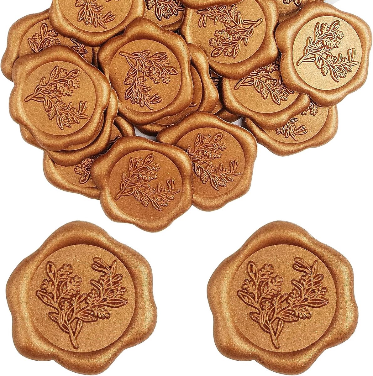 Zegelstickers, 20 stuks, zegelstickers voor bruiloftsuitnodigingen en enveloppen, zelfklevende wasstickers in antiek goud voor uitnodigingen, enveloppen, Kerstmis, geschenkverpakkingen, feestjes