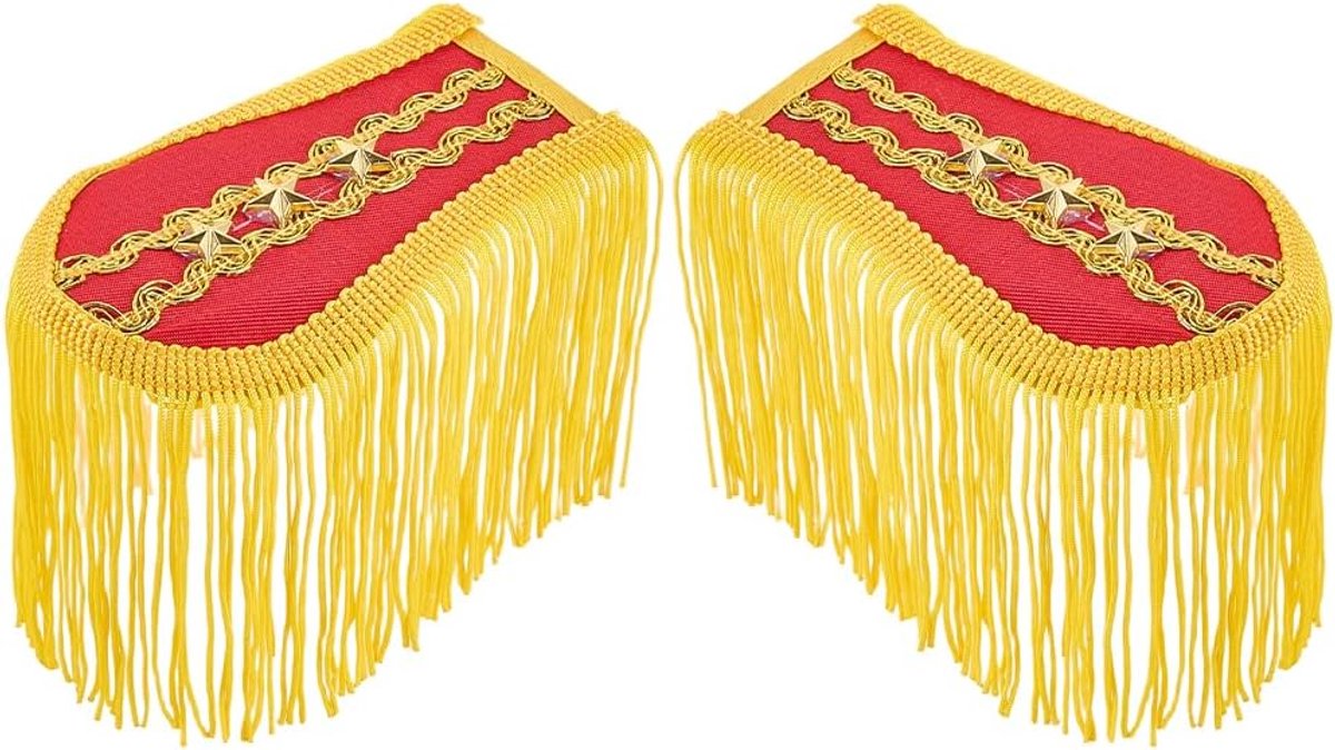 2 Stks Kwastje Epauletten Badge Gouden Franje Schouder Epauletten Kwastje Rode Punk Boards Schouderpads Afneembare Epauletten met Pins Voor Blazer Cosplay Jas Pak Kostuum Accessoires 20x8cm