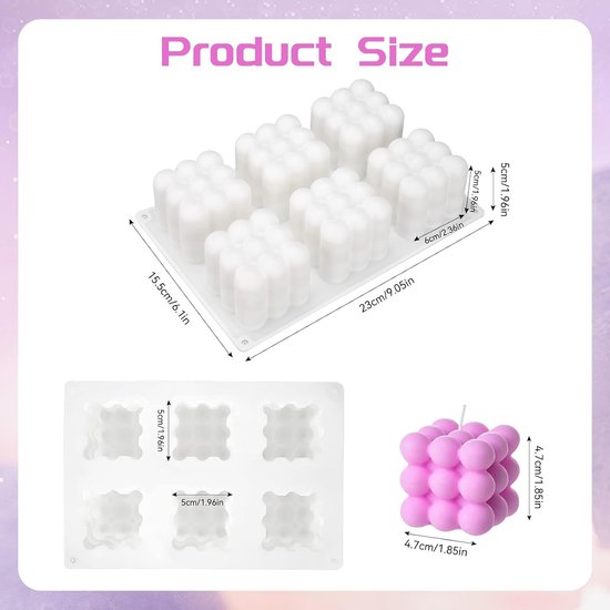 Siliconen 6 bakjes 3D bubbelkaarsen siliconen vorm mini bal kubus kaarsvormen voor DIY bakken cake chocolade zeep wax — afbeelding 5