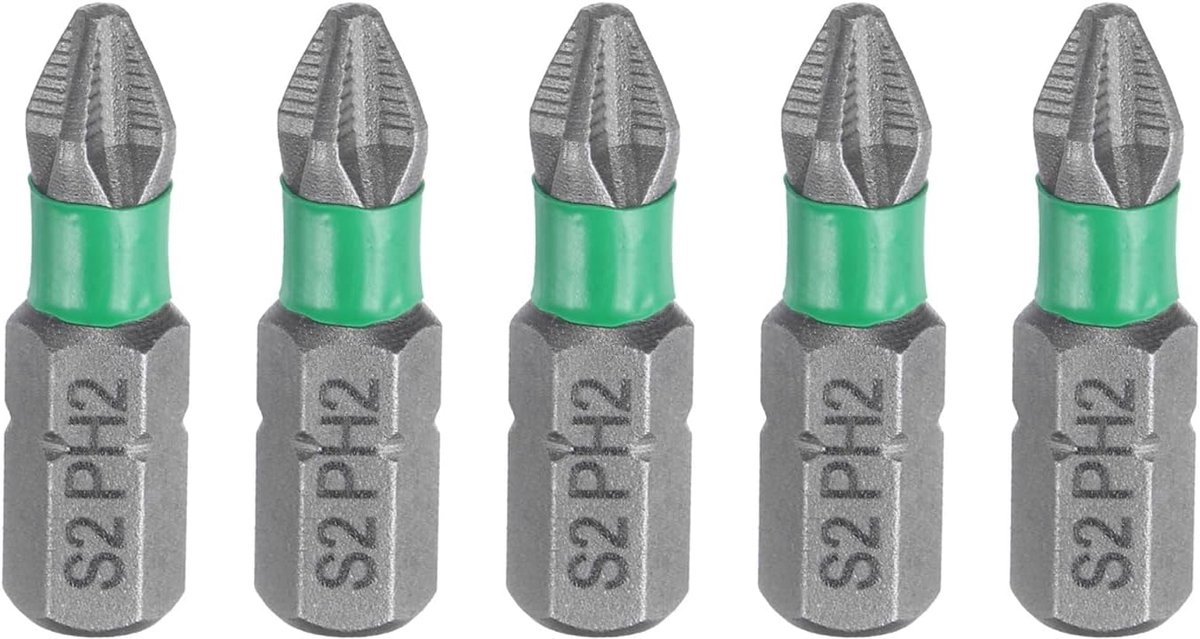 5 stuks #2 Phillips schroevendraaierbits, antislip, PH2, zeskantschacht, 1/4 inch, 1 inch (25 mm), magnetische bits, kruiskop, voor boormachine, staal, S2, gezandstraald, elektrisch