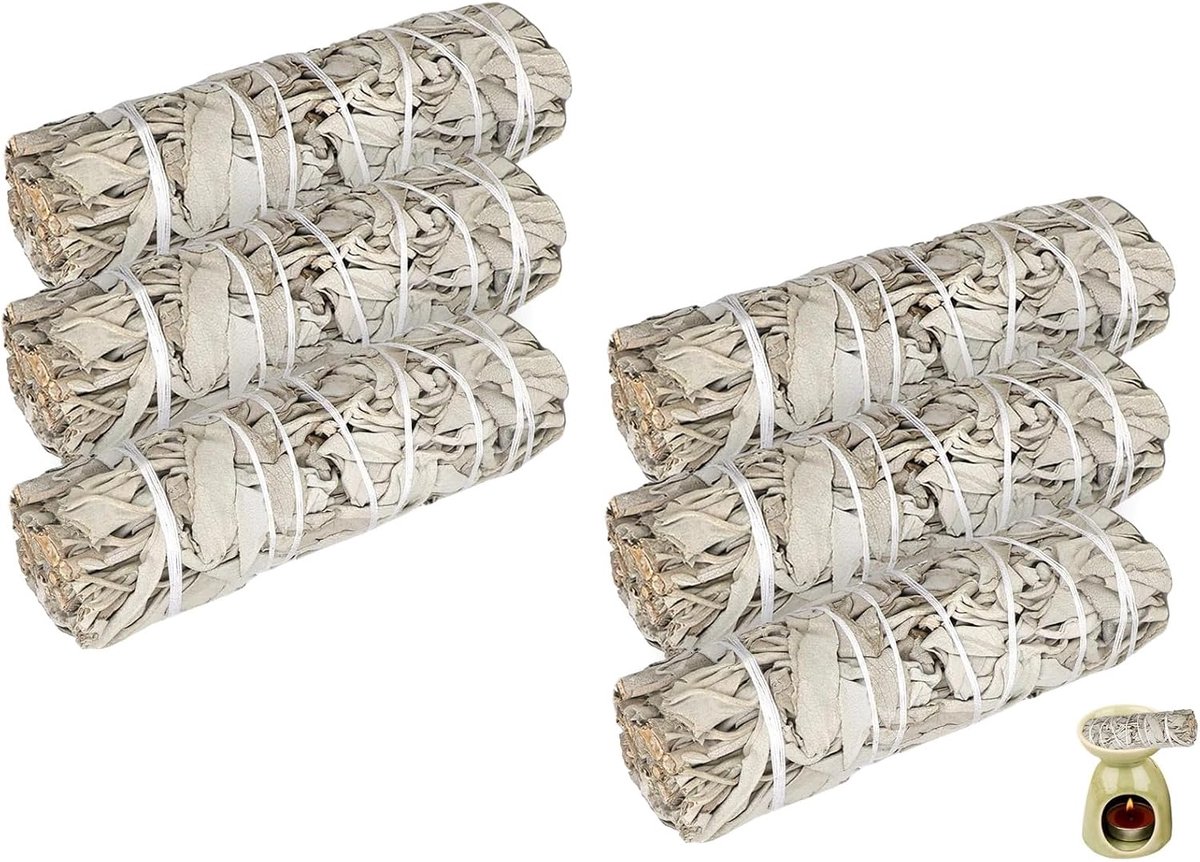 6 witte salie, witte salie roken, premium rookbundel, 100% gecontroleerde en duurzame oogst, elimineert negatieve energieën, voor spirituele en energetische rituelen