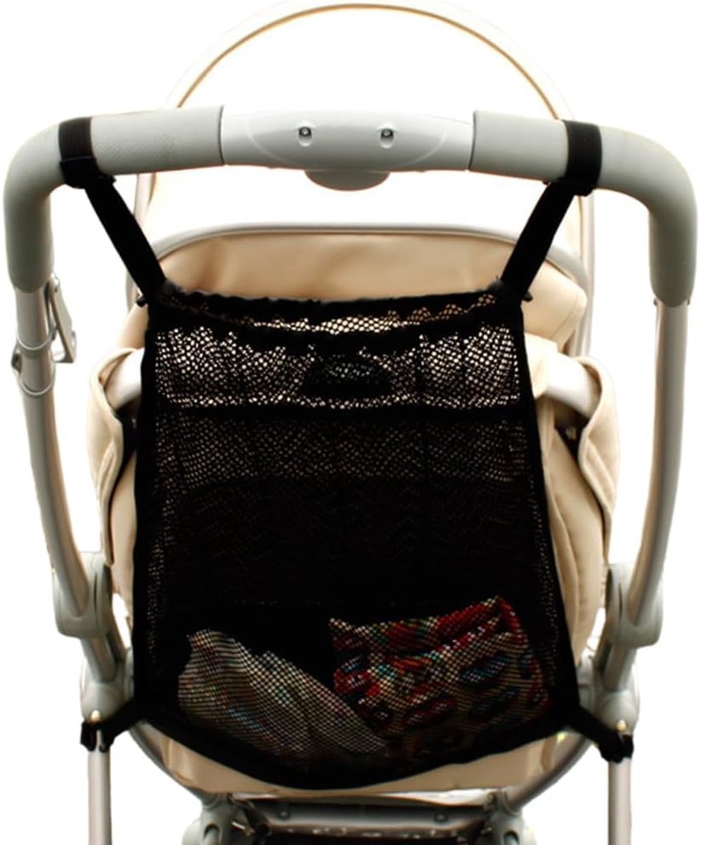 Boodschappentas voor kinderwagen, 1 zwarte opbergtas om op te hangen voor kinderwagen, opbergmand voor kinderwagen, universeel voor kinderwagen