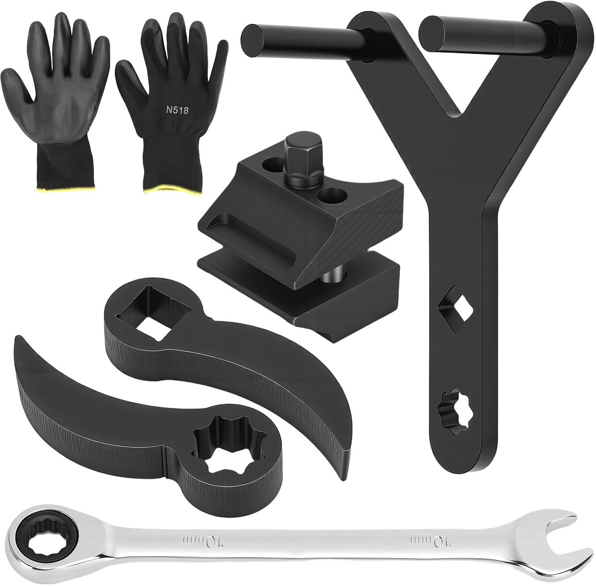 Control Arm Tool Kit - Strut Dubbele Hoofd Spreader Wrik Bar Kogelgewricht Remover Koolstofstaal Y-vormige trekker Vierkante Drive Pruim Aandrijvingsmoersleutel Handschoenen Reparatieset