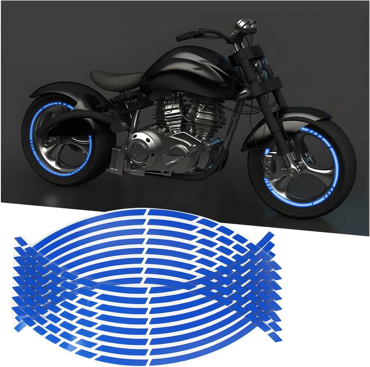 Stickers voor auto en motorfiets, reflecterende strepen op de velg voor auto, fiets, motorfiets, bandensticker, hoge zichtbaarheid, zijkant, eenvoudige installatie, blauw