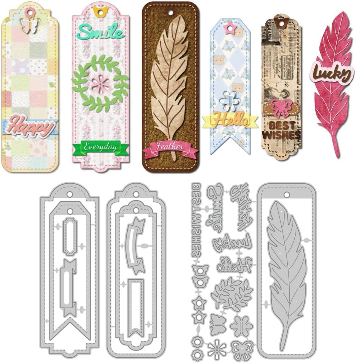 Snijmallen voor Bladwijzers Met Veren Om Doe-het-zelf Kaarten Maken Sjabloon Kaarten Scrapbooking Embossing Sjablonen voor Wenskaarten Uitnodigingen Decoratie