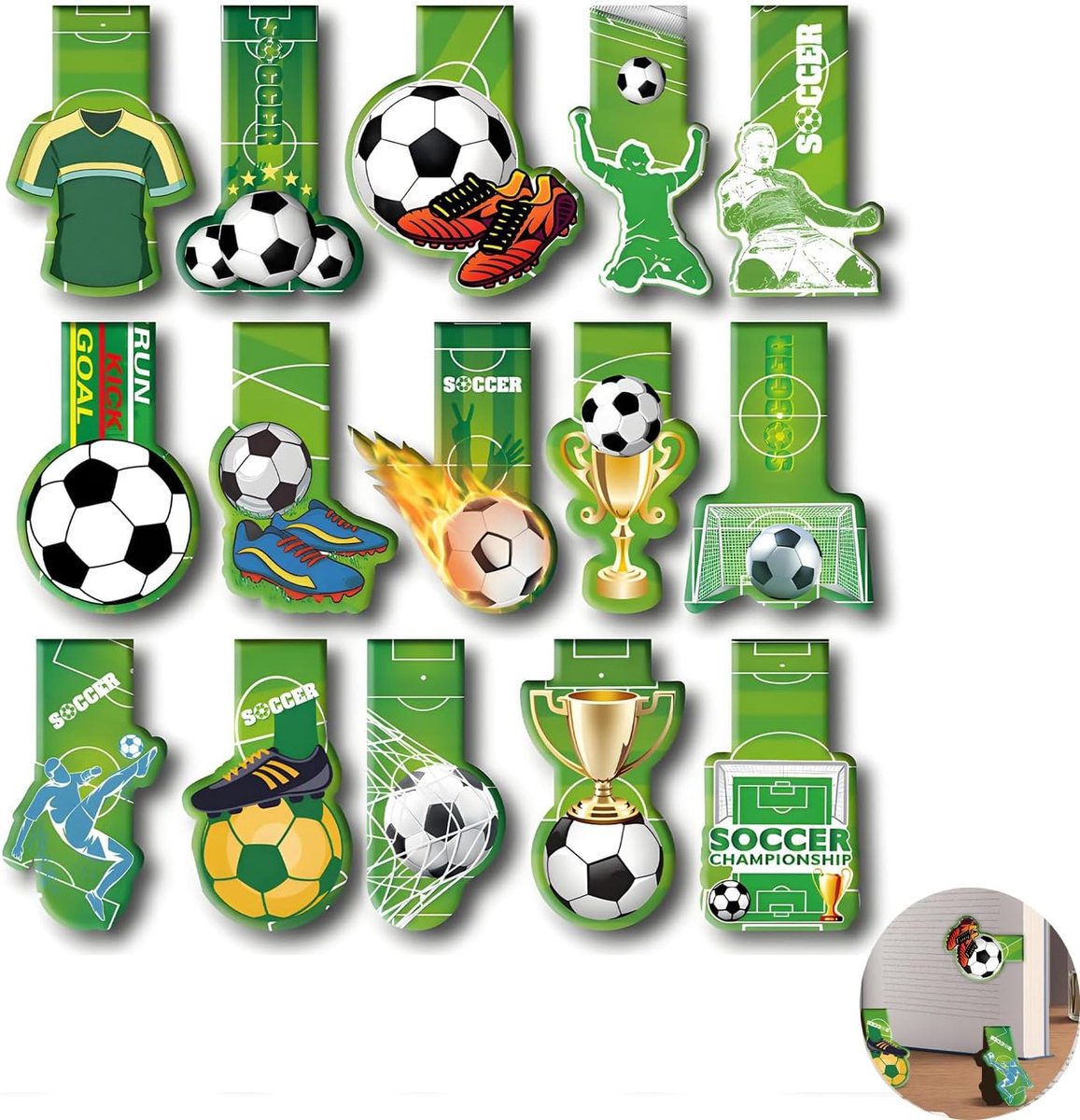 Magnetische bladwijzers - 15 stuks boekenleggers - magnetische bladwijzers voetbal - voetbal kinderen bladwijzer - voetballen magnetische bladwijzer set - kleine geschenken voor jongens - studenten
