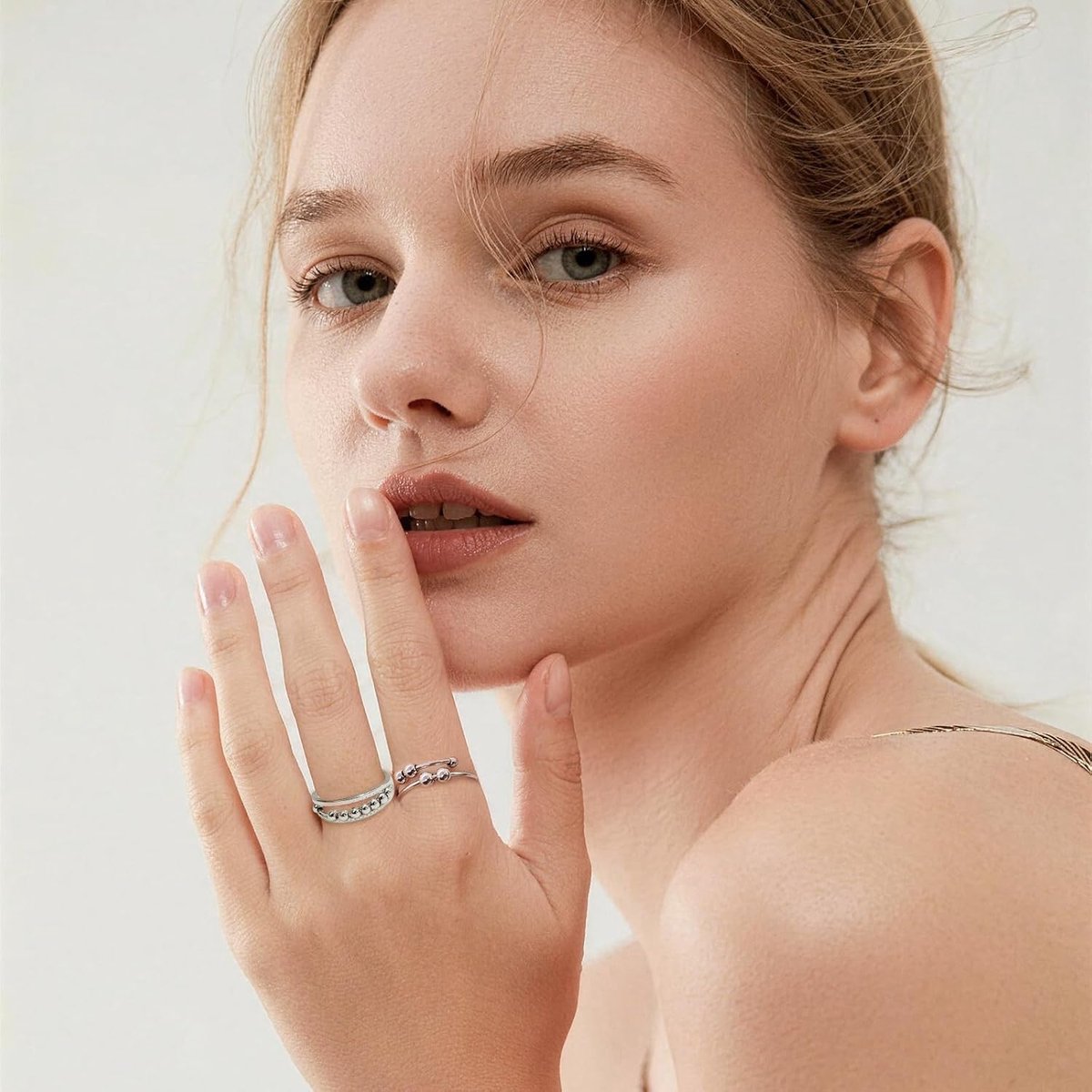 9 stuks open ringen, zilver, verstelbare open vingerring, stapelbaar, anti-stress ring, voor het verlichten van stress en angst, met stoffen tas, uniseks, verschillende stijlen