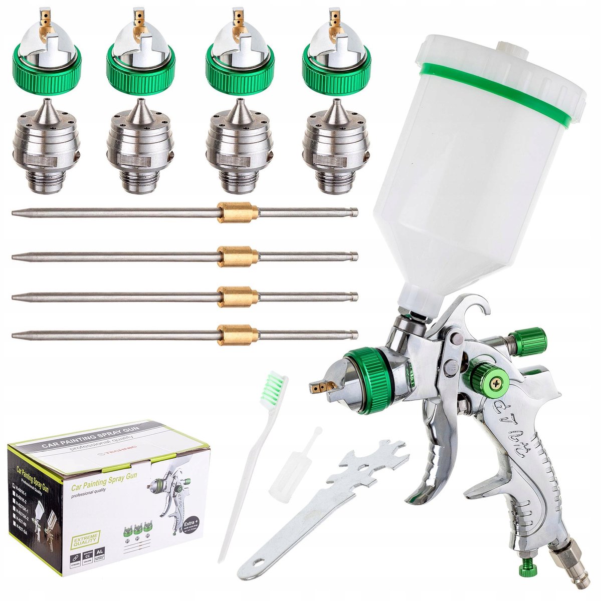 Spuitpistool HVLP 4x spuitmond 1,4-2,5 mm 600 ml verfset