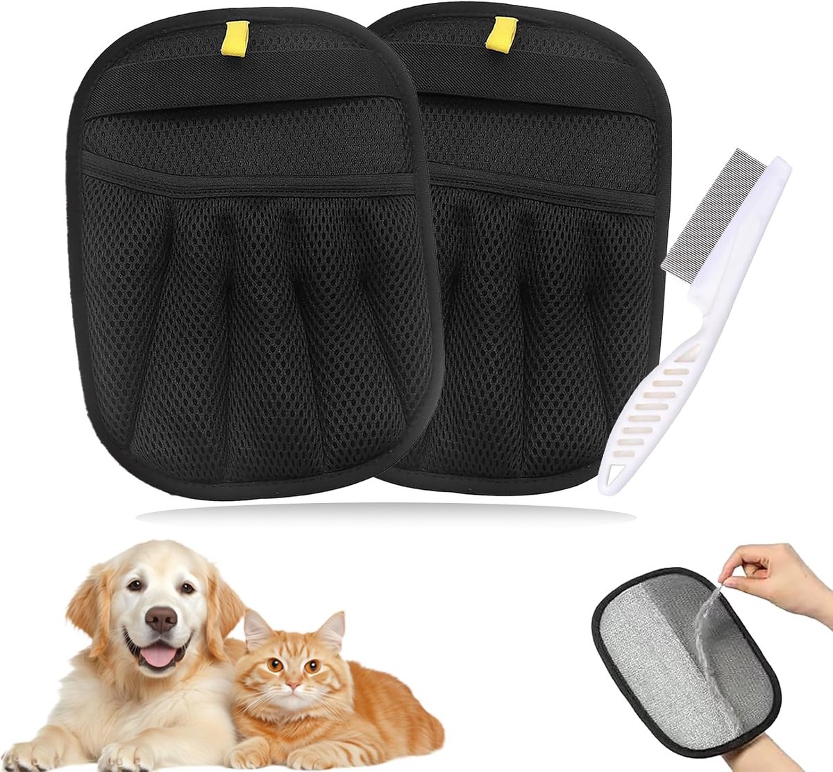 Handschoen voor dierenharen, 1 paar herbruikbare handschoenen voor het verwijderen van dierenharen, vachtverzorging, handschoenen voor het verwijderen van dierenharen op kleding, bank met