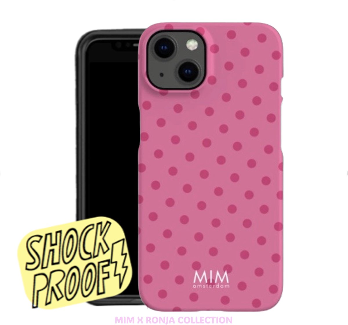 MIM Amsterdam - Hot Gossip - Geschikt voor iPhone 15 - Telefoonhoesje - Shockproof Case - Roze stippen Hoesje - Beschermhoes - Trendy Phone Case