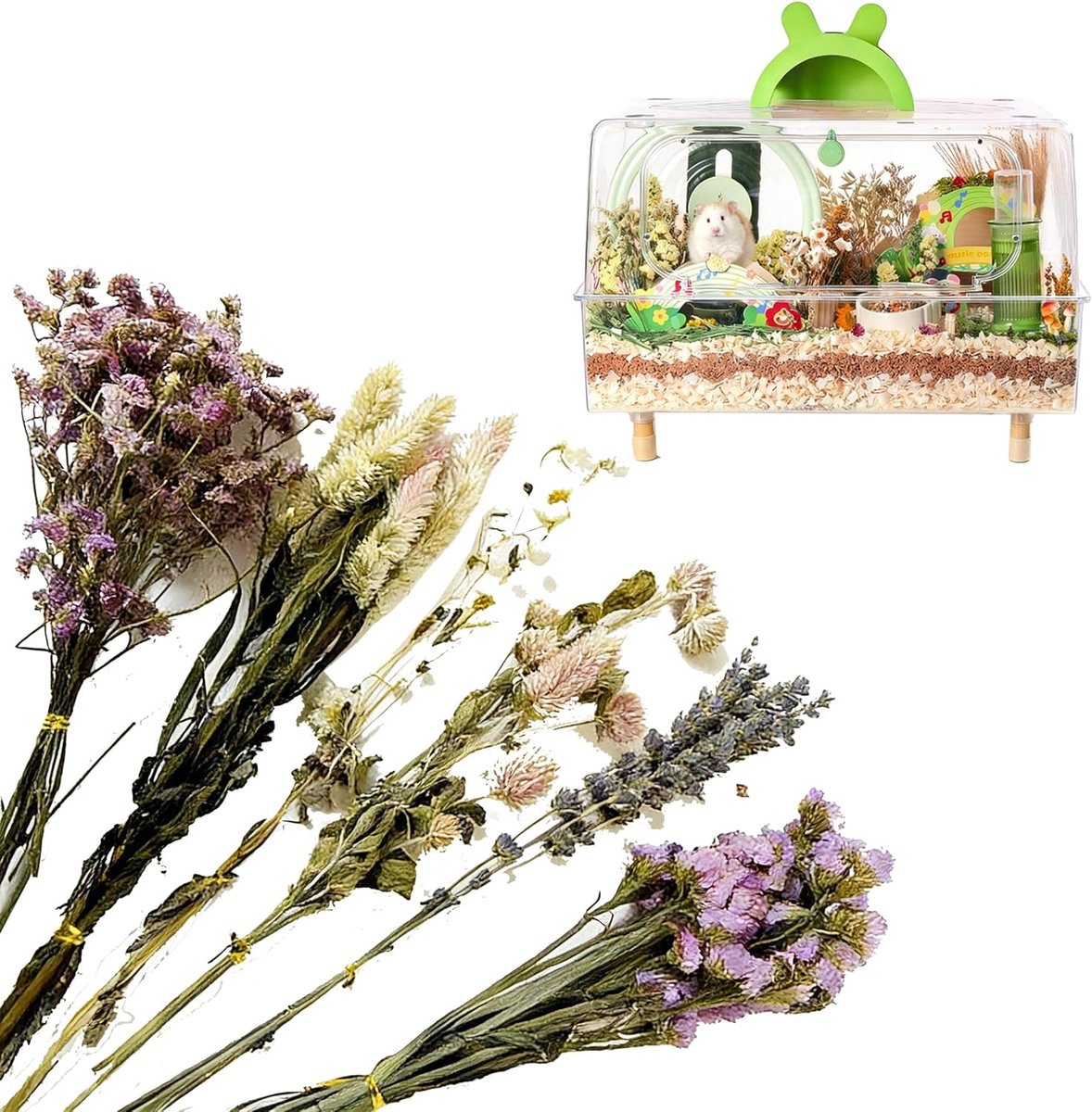 Hamster hooibloemen - strooisel - droogbloemen voor hamsters - natuurlijk gedroogde bloemen en planten - hamsterstrooisel - gebloemde hamsterkooi - accessoires voor zomer - deodorisatie