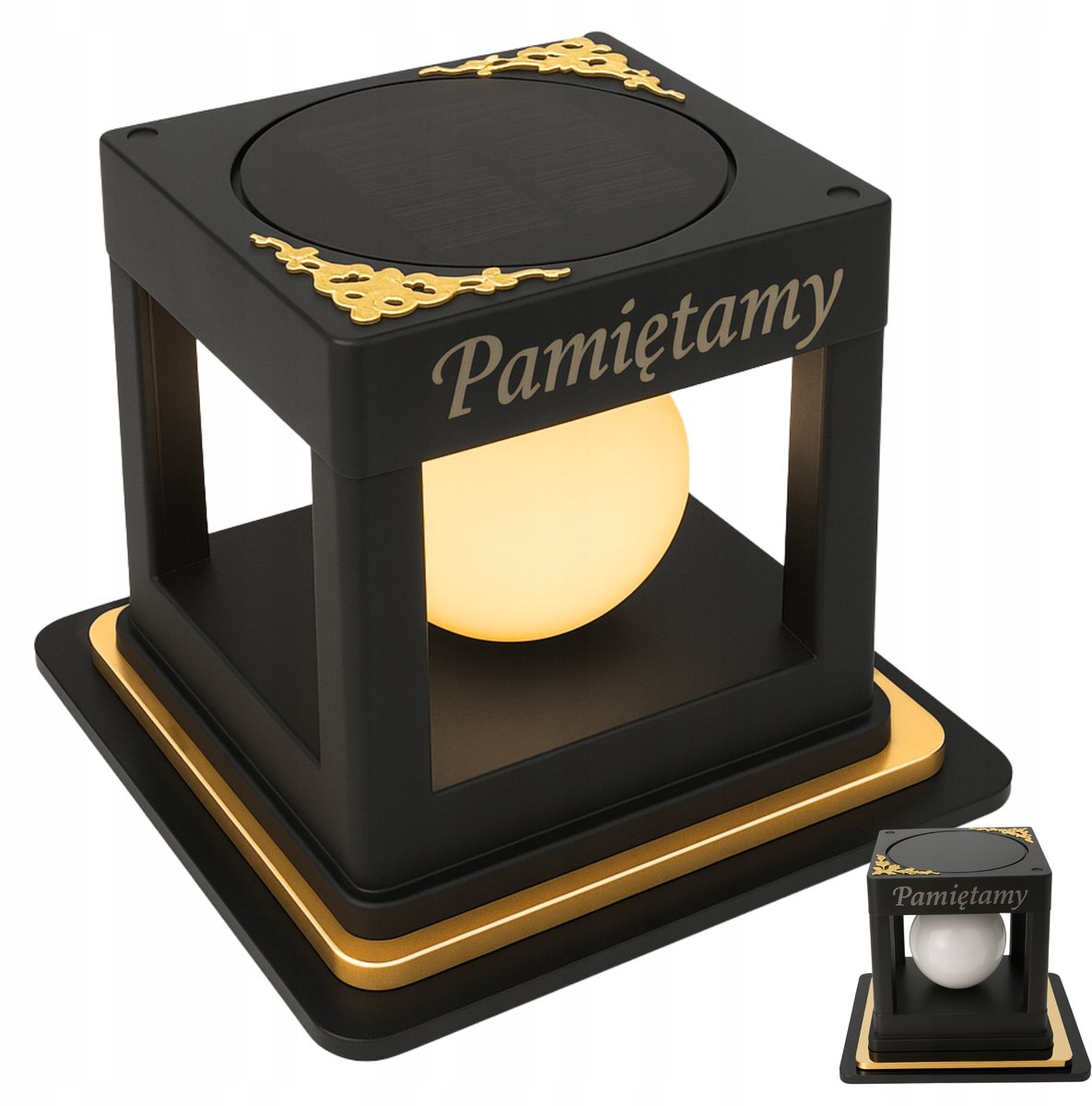 Zonnelantaarn Grafsteen LED Gouden Decoratie 'Pamiętamy'