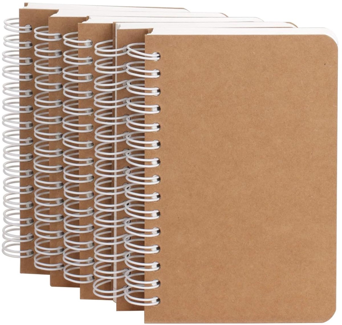 Spiraal notitieboek, 5-pack esthetische notitieboeken, spiraal dagboek, notitieblok, kraftpapier, platte schetsboekdagboeken voor schrijven, tekenen, notities, 3,5 x 14 cm, 180 lege pagina's, 90