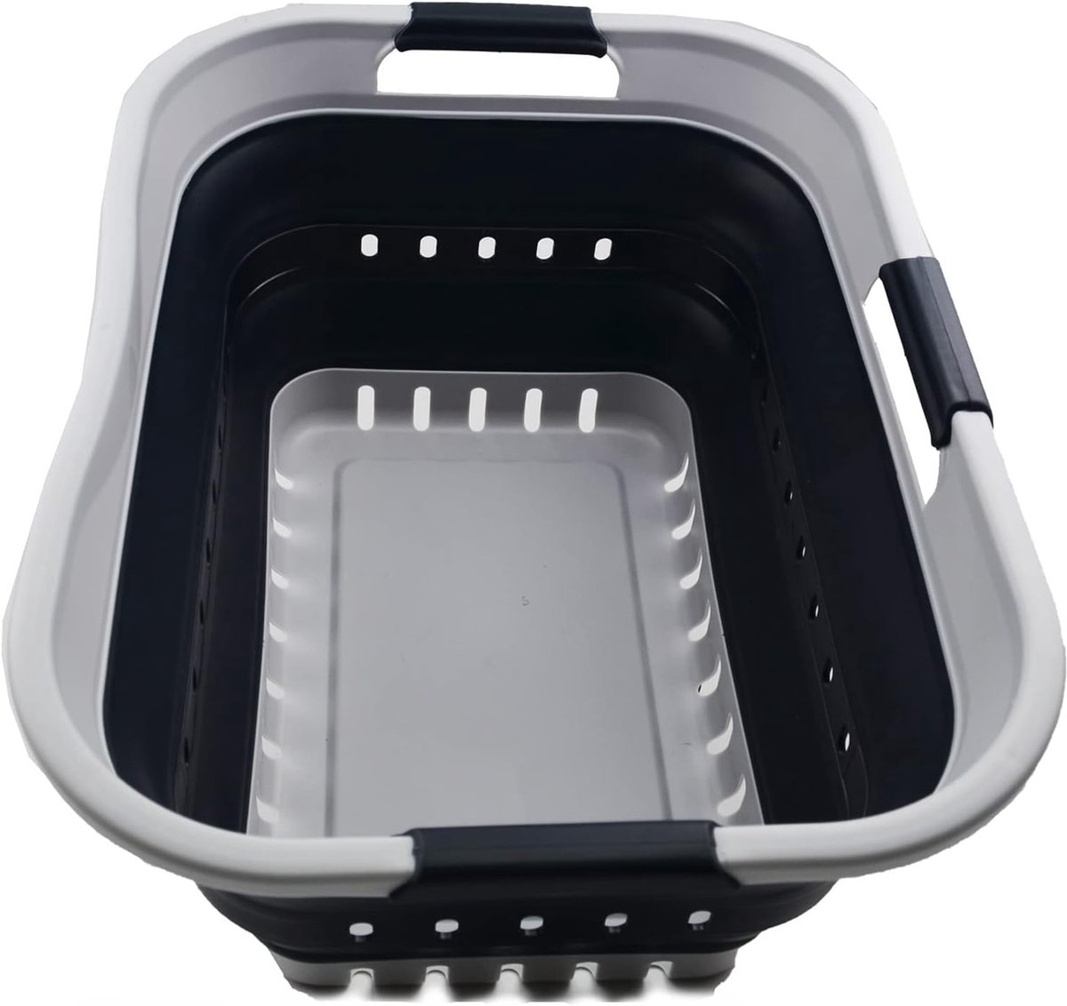 Wasmand van kunststof, inklapbaar, 30 l, met 3 handgrepen, opvouwbaar, opbergbak, organizer, draagbare wasbak, ruimtebesparende mand (grijs/leigrijs)