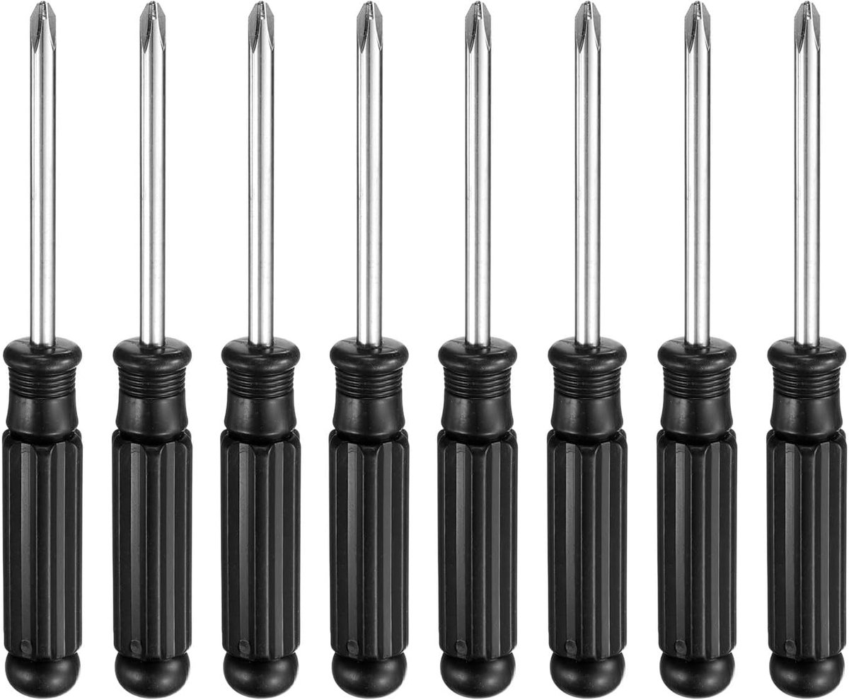 PH2 Kleine Phillips schroevendraaiers, 8 stuks, 140 mm lengte, koolstofstaal, met 73 mm ergonomische handgreep, voor doe-het-zelf reparaties (zwart)