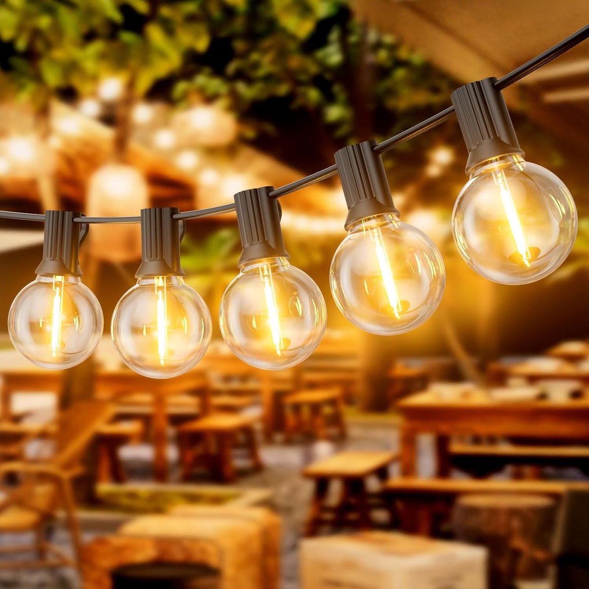 Lichtsnoer voor buiten - Warmwit - 30 m - Weerbestendig met G40 Gloeilampen - Voor Tuin, Terras en Feesten