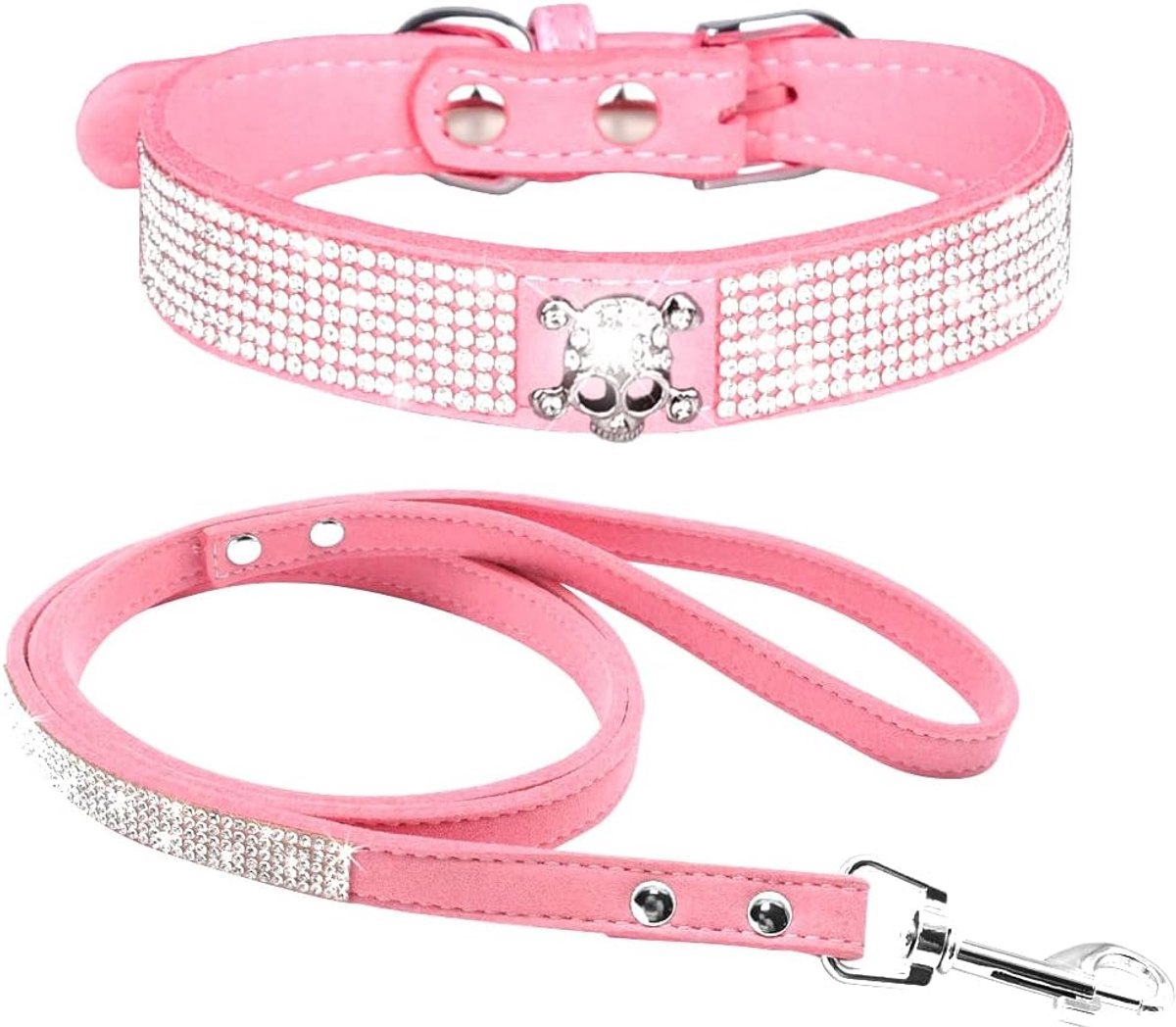 Strass halsband, schattig, oogverblindend, sprankelend, zacht suède, lederen hond en kat strass halsband, riem, kristal diamanten halsband voor huisdier/hond/puppy (L, Roze-5)