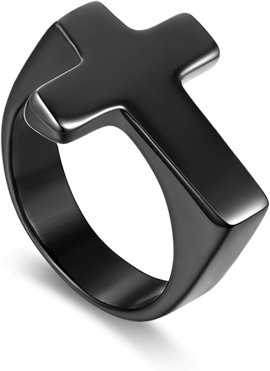 Herenring, duimring, zilverkleurig, verlovingsband, zegelring, Spaans, bijbel, kruis, rozenkrans, herenaccessoires, Roestvrij staal