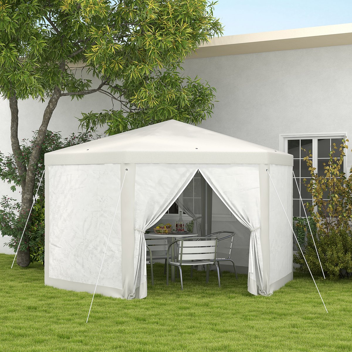 COVREO Partytent 394x341,2x250 cm crème, polyester en metaal, paviljoen