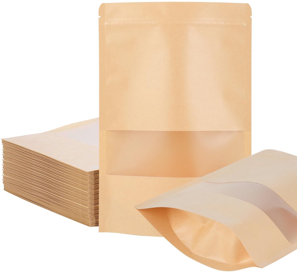 SolidKeus - Set van 50 Kraft Papieren Tassen met Venster