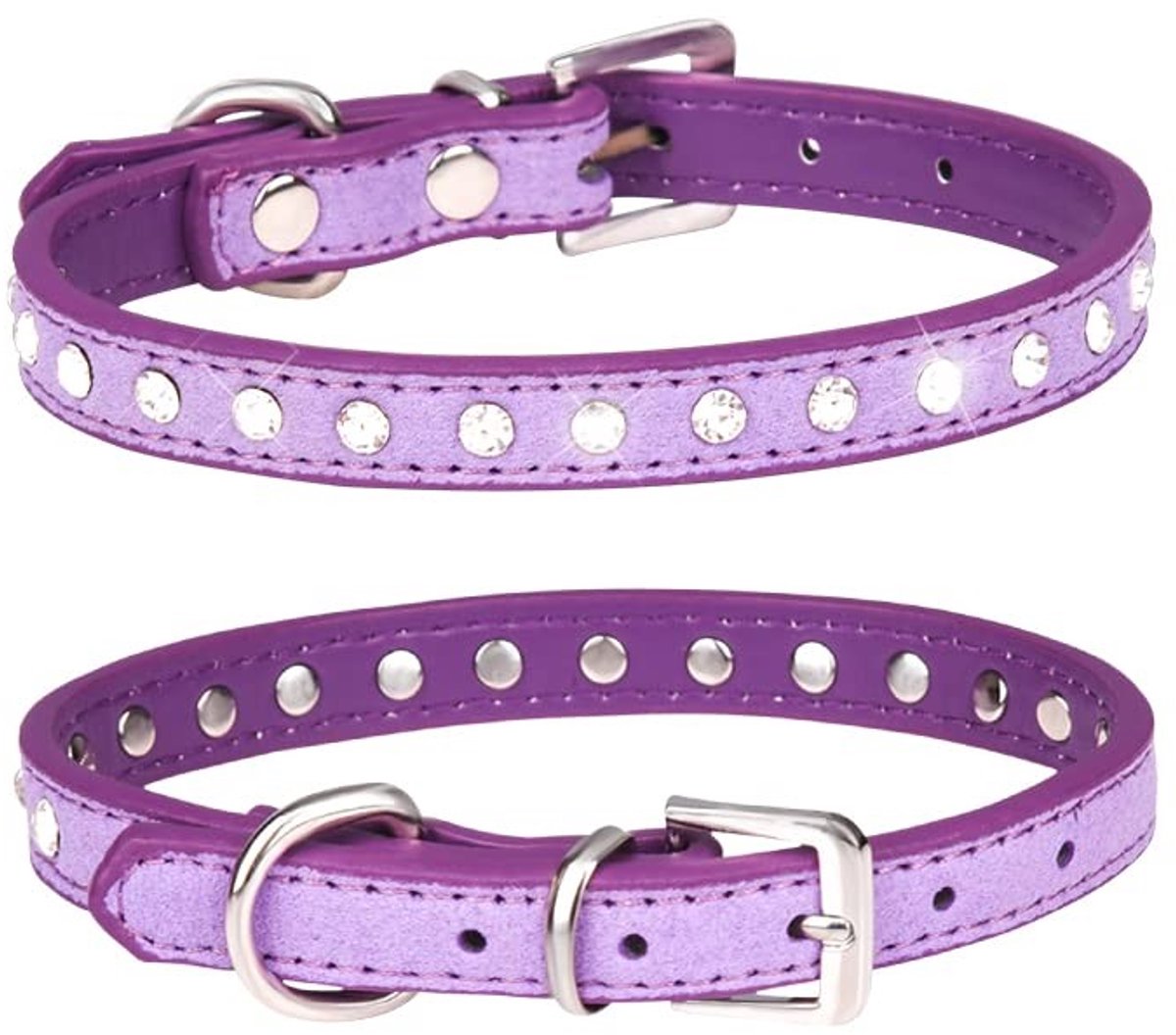 SolidKeus - Suède Hondenhalsband met Bling Rhinestones - S, Paars