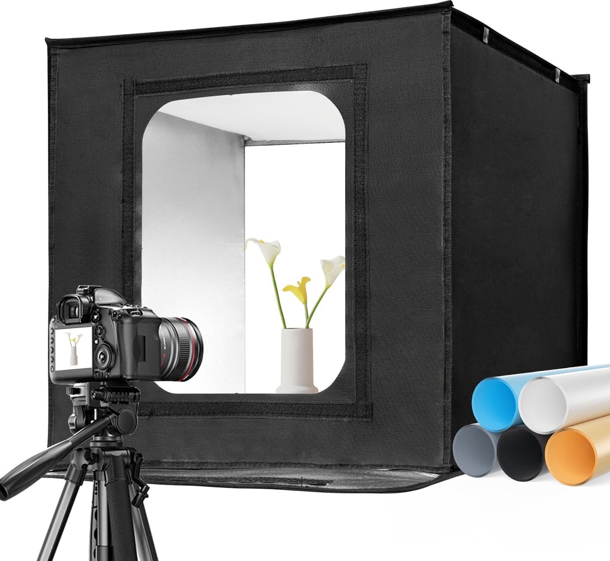 SolidKeus - Fotostudio Lightbox 50x50cm met 3 Lichtkleuren en 5 Achtergronden