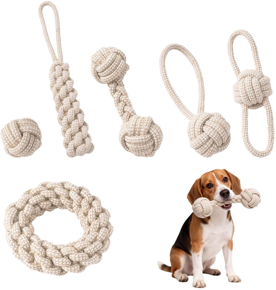 SolidKeus - Set van 6 Interactieve Kauwspeeltjes van Katoen voor Honden
