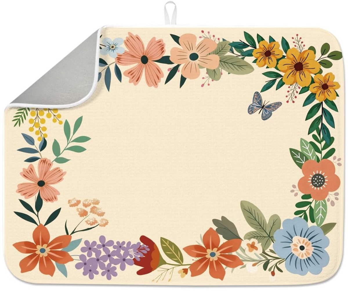 SolidKeus - Vintage Bloemen Droogmat voor Tafel en Aanrecht