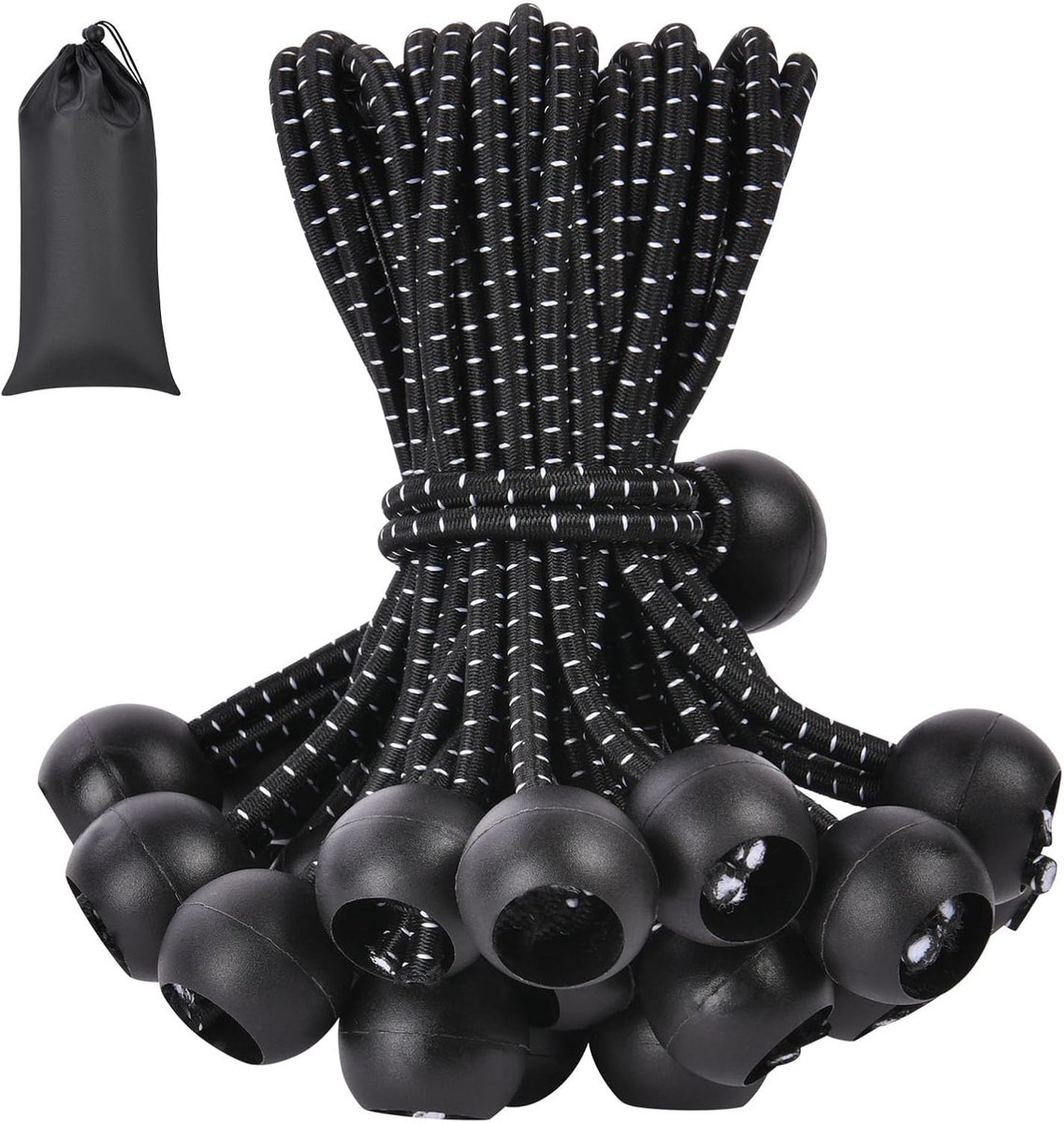 Set van 50 Elastische Touwen met Ballen van 10 cm - Duurzame Rubberbanden voor Zeilen, Tenten en Campingaccessoires