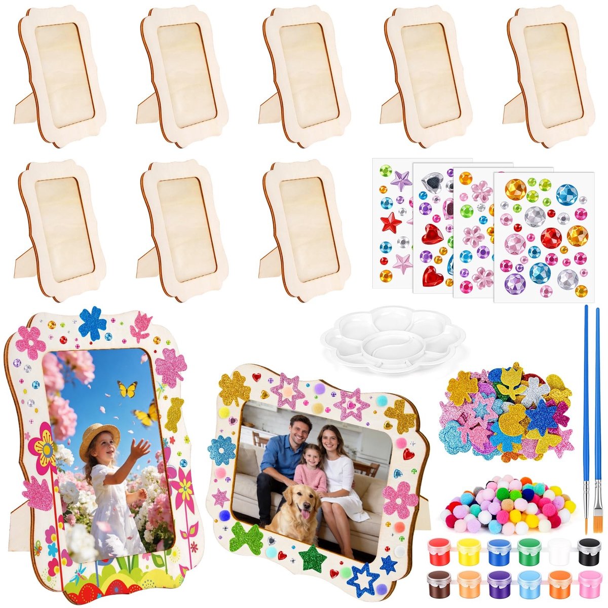 SolidKeus - Set van 8 Houten Fotolijsten met Creatieve Accessoires