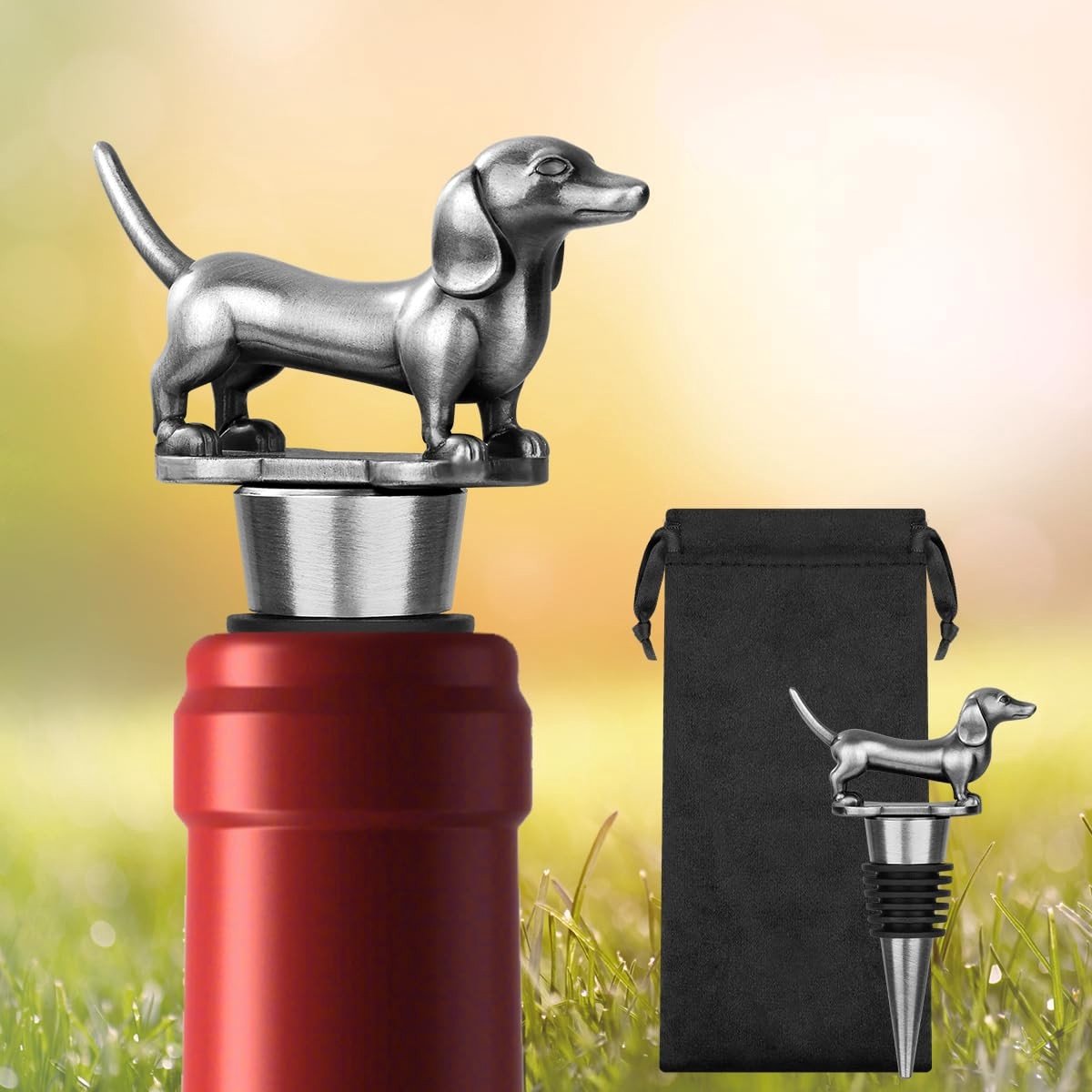 SolidKeus - Dachshund Wijnkurk van Zinklegering, Uniek Cadeau